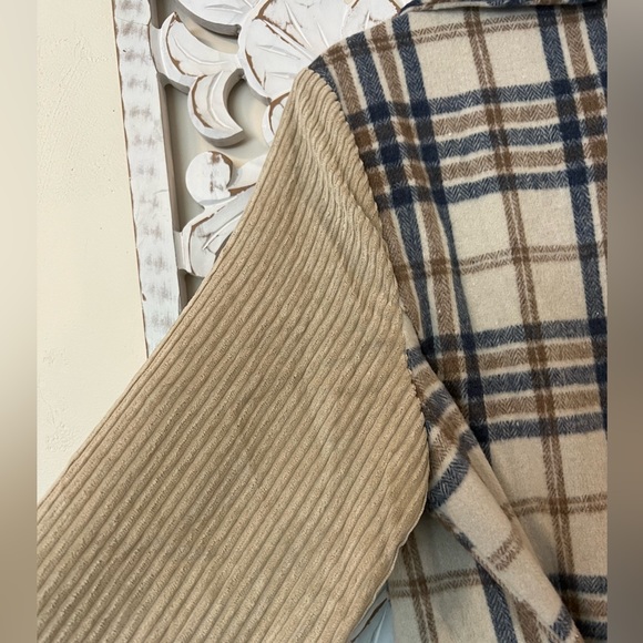 NWT Entro Plaid Flannel and Corduroy Sleeved Draped Front Jacket with Belt - Picture 5 of 8